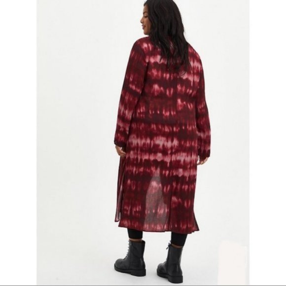 Torrid Wine Red Tie Dye Long Sleeve Lightweight Kimono Cover Top Plus Size - Picture 7 of 8